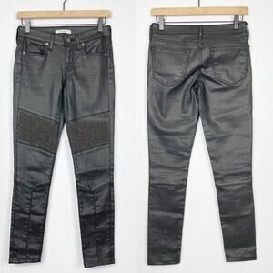 Rich & Skinny | Black Wax Coated Moto Studded Soft Skinny Jeans